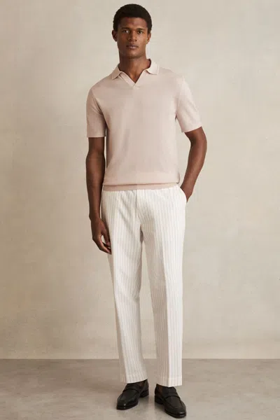 Reiss Beige Merino Wool Open-collar Polo Shirt