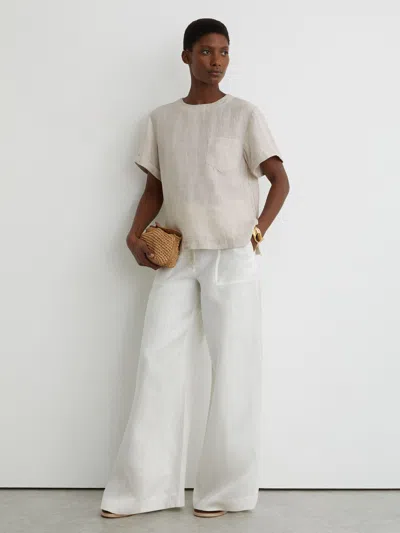 Reiss Beige Neutral Linen Patch-pocket T-shirt