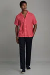 Reiss Beldi - Coral Relaxed Linen Cuban Collar Shirt, S