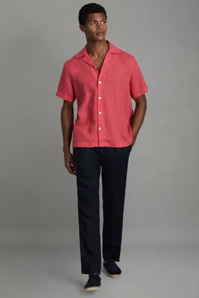 Reiss Beldi - Coral Relaxed Linen Cuban Collar Shirt, S