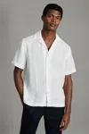 Reiss Beldi - White Relaxed Linen Cuban Collar Shirt, L