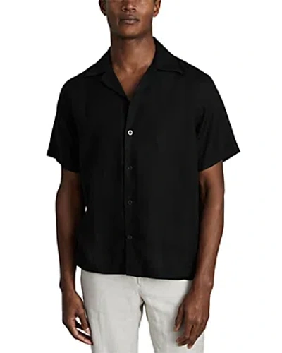 Reiss Beldi Linen Short Sleeve Cuban Collar Shirt In Black