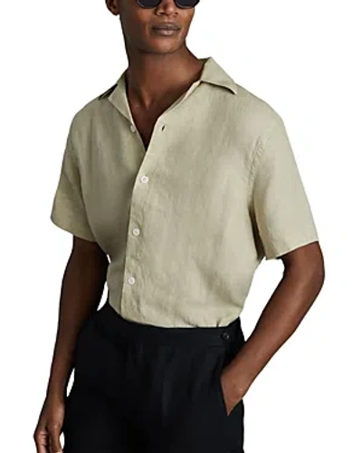 Reiss Beldi Linen Short Sleeve Cuban Collar Shirt In Chartreuse