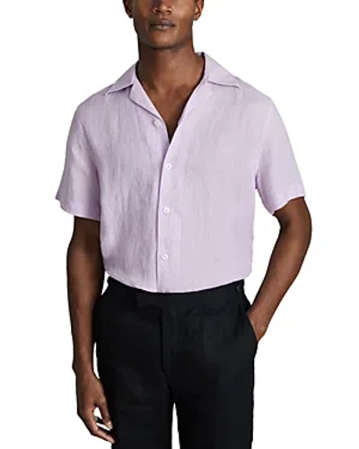 Reiss Beldi Linen Short Sleeve Cuban Collar Shirt In Orchid
