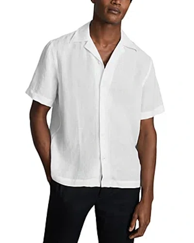 Reiss Beldi Linen Short Sleeve Cuban Collar Shirt In White