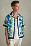 Reiss Blue Multi Belize Cuban Collar Shirt In Blue Multi