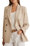 Reiss Neutral Check Bella Double Breasted Check Blazer With Wool