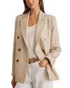 Reiss Neutral Check Petite Double Breasted Check Blazer With Wool