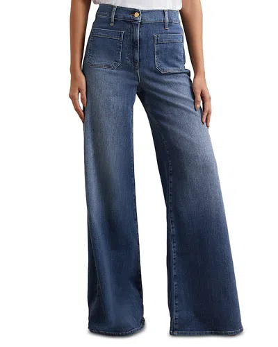Reiss Bella High Rise Wide Leg Jeans In Mid Blue