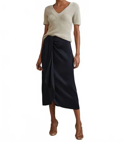 Reiss Bella High Rise Wrap Draped Midi Skirt In Navy In Blue