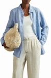Reiss Belle Linen Button-up Shirt In Blue