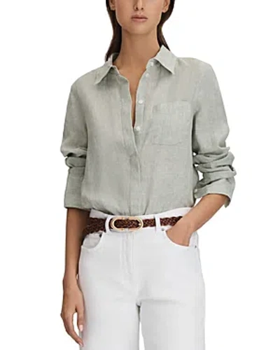 Reiss Belle - Sage Linen Button-through Shirt, Us 2