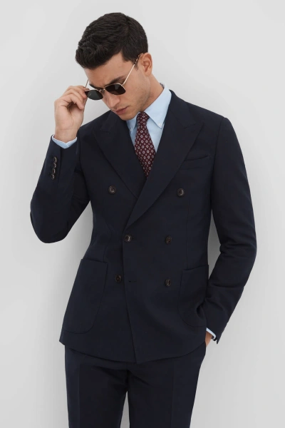 Reiss Belmont - Navy Slim Fit Double Breasted Blazer, 44