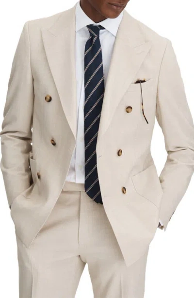 Reiss Belmont Double Breasted Tan Stretch Suit Jacket In Neutral