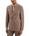 Reiss Belmont Double Breasted Textured Blazer In Brown