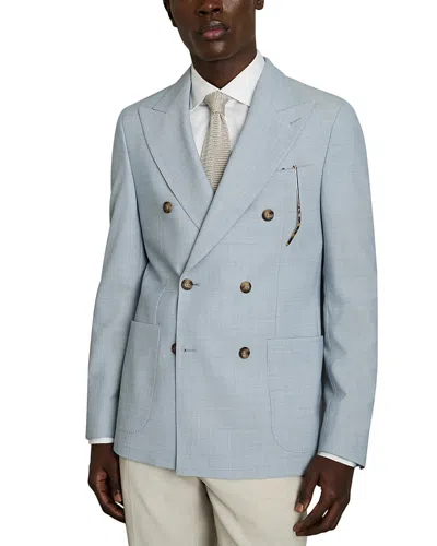 Reiss Belmont Double Breasted Textured Blazer In Blue