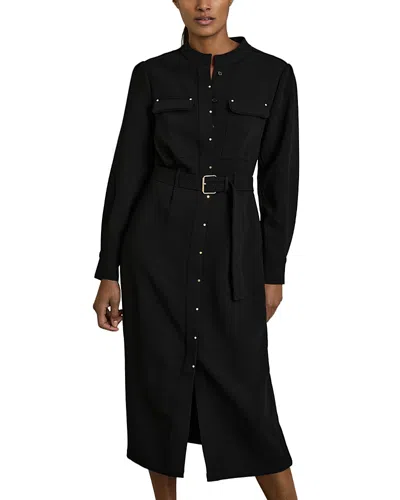 Reiss Belted Long Sleeve Shirt Dress In Black