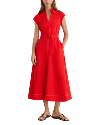 Reiss Belted Short Sleeve Midi Dress In Red