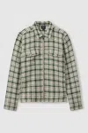 Reiss Ivory/dark Green Ché Textured Check Zip-through Jacket In Ivory/dark Green