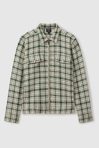Reiss Ivory/dark Green Ché Textured Check Zip-through Jacket