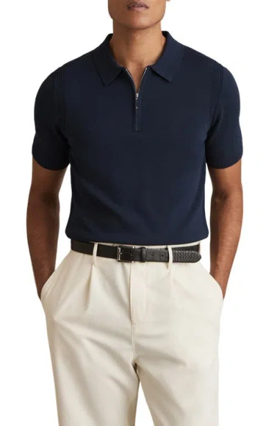 Reiss Berkely Quarter Zip Polo In Navy