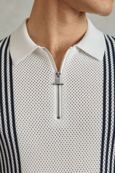 Reiss Berlin - Blue/white Open-stitch Half-zip Polo Shirt, Xs