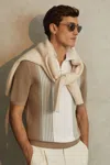 Reiss Berlin - Camel/white Open-stitch Half-zip Polo Shirt, Xl