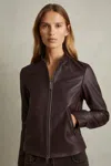 Reiss Berry Allie Leather Collarless Biker Jacket