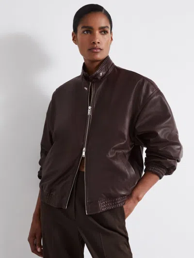 Reiss Berry Atelier Leather Latched-collar Bomber Jacket