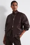 Reiss Berry Atelier Leather Latched Collar Bomber Jacket