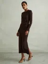 Reiss Berry Petite Wool Ruche Detail Midi Dress