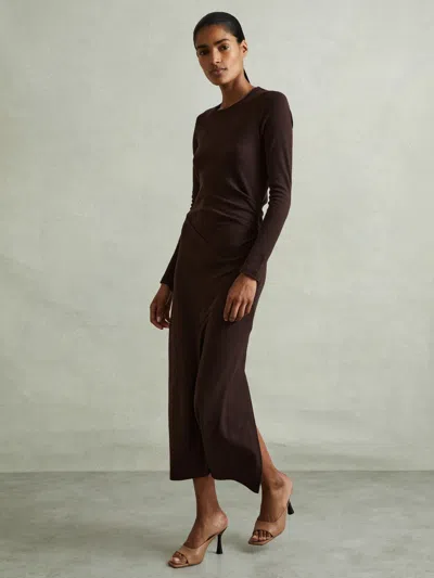 Reiss Berry Petite Wool Ruche Detail Midi Dress