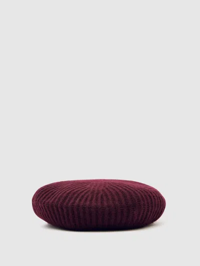 Reiss Berry Wool-blend Rib-knit Beret With Cashmere In Purple