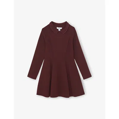 Reiss Kids' Berry Zadie Embellished-collar Knitted Dress 9-13 In Brown