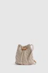 REISS BERTI - WHITE WOVEN LEATHER BUCKET BAG, ONE