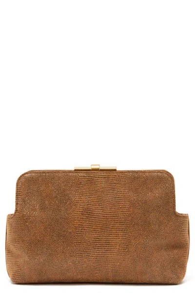 Reiss Bethany Embossed Leather Frame Clutch In Brown
