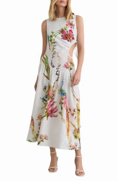 Reiss Bianca Floral Side Cutout Drop Waist Midi Dress In Multi