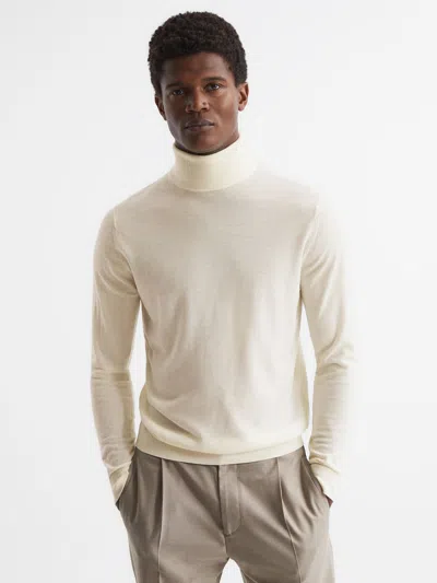 Reiss Bianco Caine Slim Fit Merino Wool Roll Neck Jumper In White