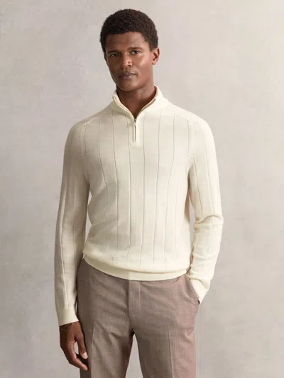 Reiss Bianco Findlay Merino Wool Wide-rib Half-zip Jumper In White