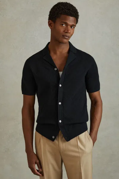 Reiss Navy Cotton Cuban Collar Shirt