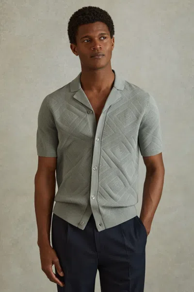 Reiss Biarritz - Soft Sage Cotton Cuban Collar Shirt, S