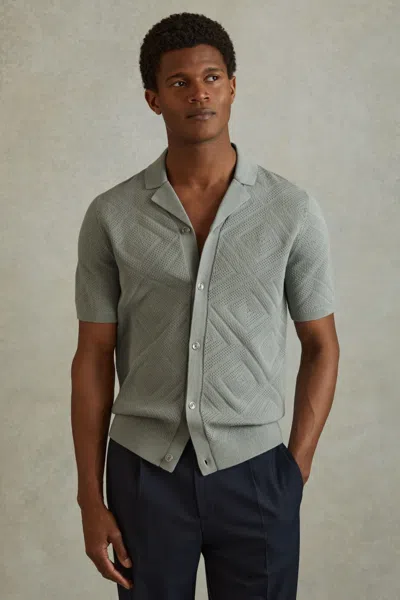 Reiss Soft Sage Biarritz Cotton Cuban Collar Shirt In Soft Sage