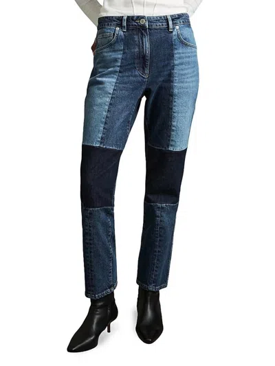 Reiss Birch Patchwork Straight Leg Jean In Mid Blue