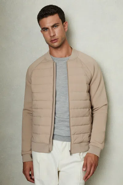Reiss Biscuit Brown Rochdale Hybrid Quilt Raglan-sleeve Bomber Jacket