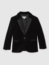 Reiss Black 13-14 Yrs Single-breasted Velvet Blazer In Black
