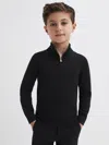 Reiss Black 3-9 Yrs Merino Wool Zip-neck Jumper