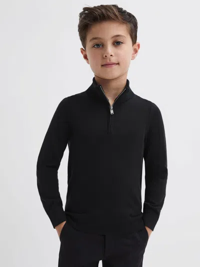 Reiss Black 3-9 Yrs Merino Wool Zip-neck Jumper