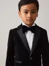 Reiss Black 9-13 Yrs Single-breasted Velvet Blazer In Black