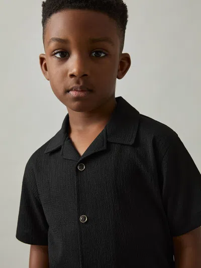 REISS BLACK HUNT 9-13 YRS TEXTURED CUBAN COLLAR SHIRT