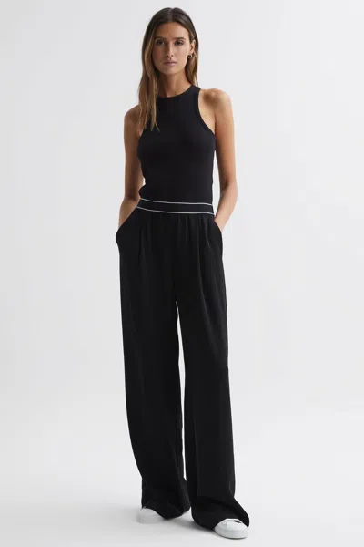 Reiss Black Wide Leg Elasticated Trousers